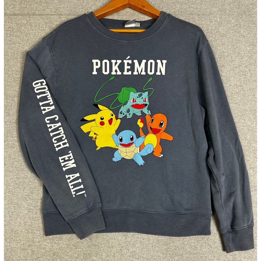 VTG Y2K Pokémon Sweatshirt Mens XL Blue Pikachu Bulbasaur Squirtle Graphic